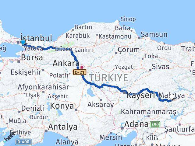 İstanbul Pendik Kurtköy Malatya Arası Kaç Km - Yol Haritası