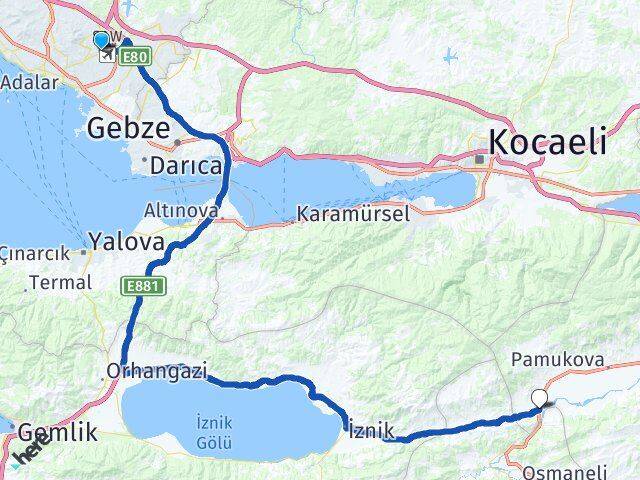 İstanbul Pendik Kurtköy Mekece Pamukova Sakarya Arası Kaç Km - Yol Haritası