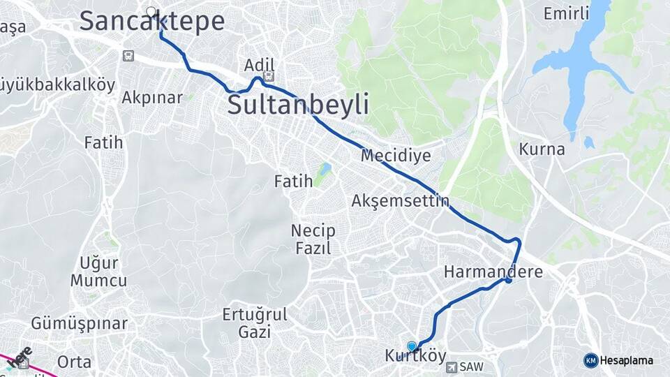 İstanbul Pendik Kurtköy Sancaktepe Arası Kaç Km - Yol Haritası