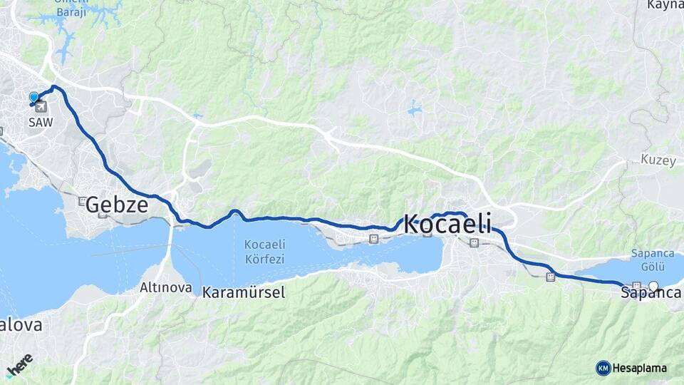 İstanbul Pendik Kurtköy Sapanca Sakarya Arası Kaç Km - Yol Haritası
