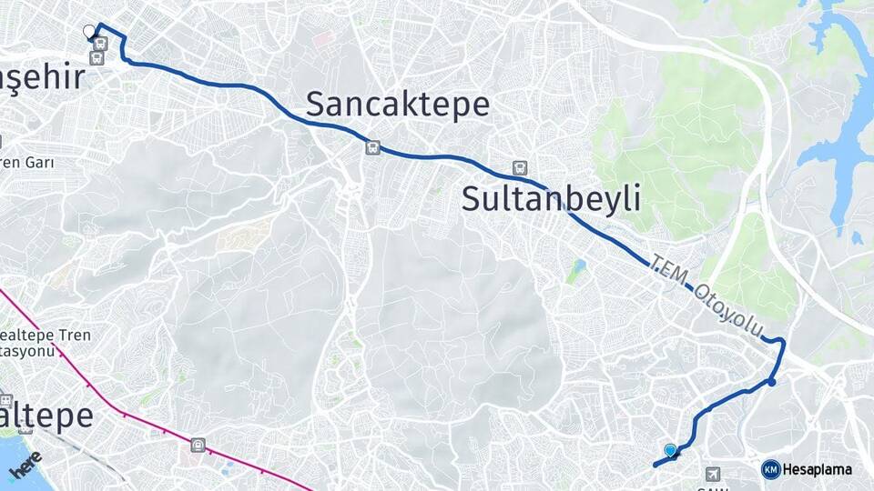 İstanbul Pendik Kurtköy Şerifali Ümraniye Arası Kaç Km - Yol Haritası