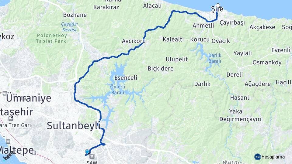İstanbul Pendik Kurtköy Şile Arası Kaç Km - Yol Haritası