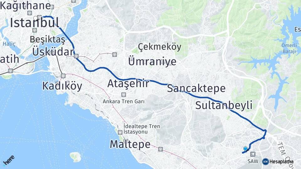 İstanbul Pendik Kurtköy Şişli Arası Kaç Km - Yol Haritası