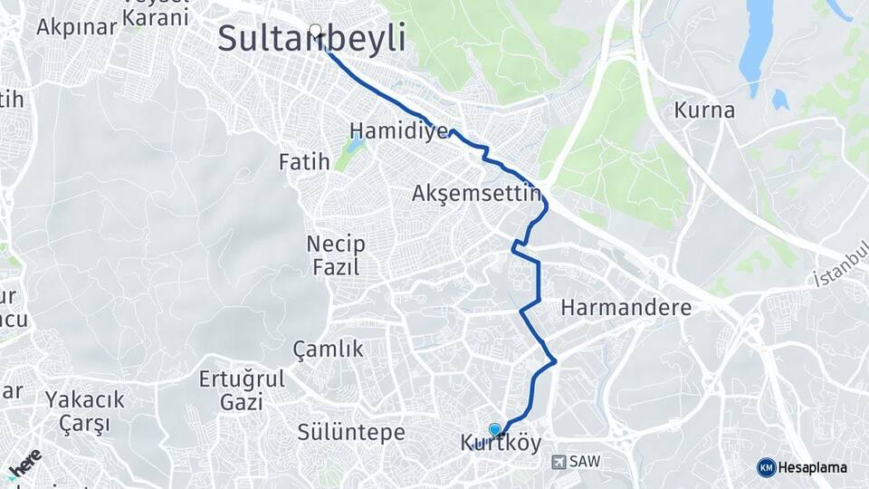 İstanbul Pendik Kurtköy Sultanbeyli Arası Kaç Km - Yol Haritası