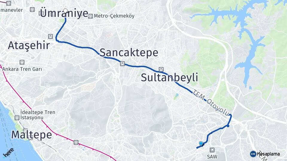 İstanbul Pendik Kurtköy Ümraniye Arası Kaç Km - Yol Haritası