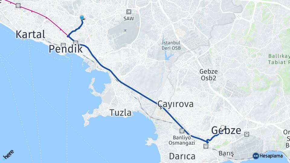 İstanbul Pendik Velibaba Gebze Kocaeli Arası Kaç Km - Yol Haritası