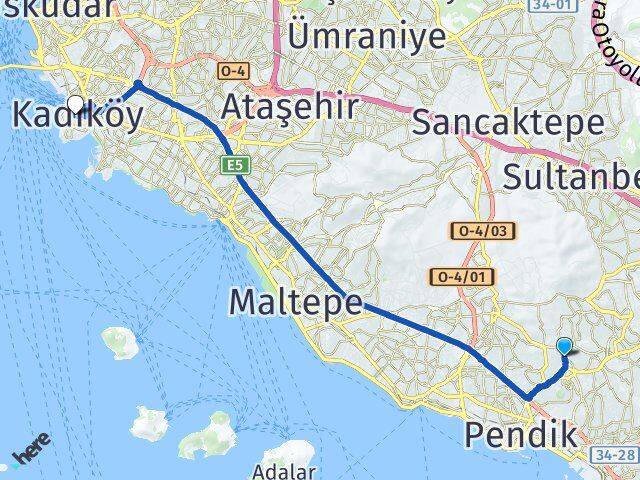 İstanbul Pendik Velibaba Kadıköy Arası Kaç Km - Yol Haritası