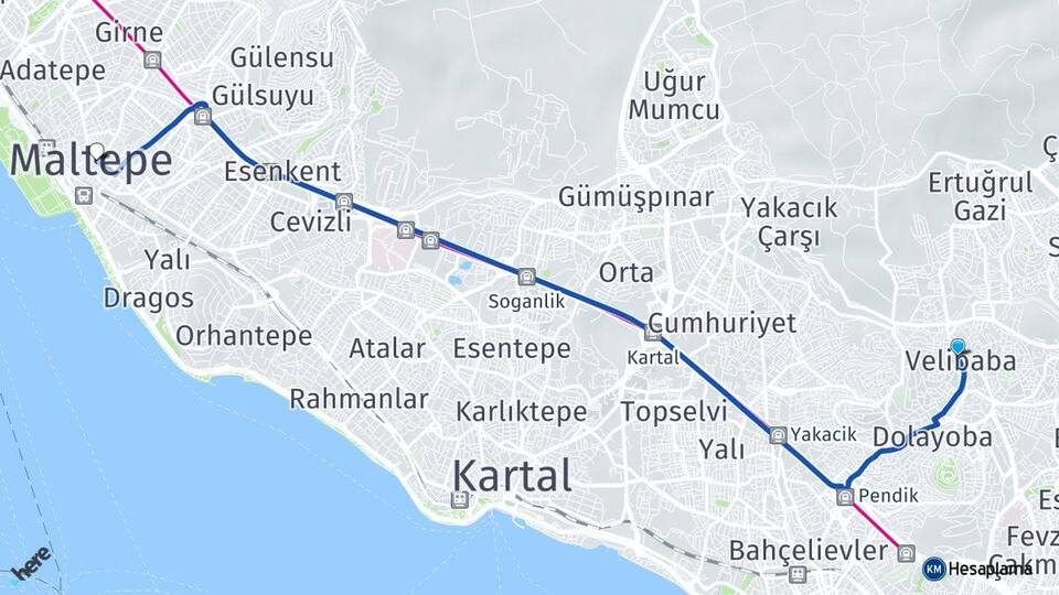 İstanbul Pendik Velibaba Maltepe Arası Kaç Km - Yol Haritası