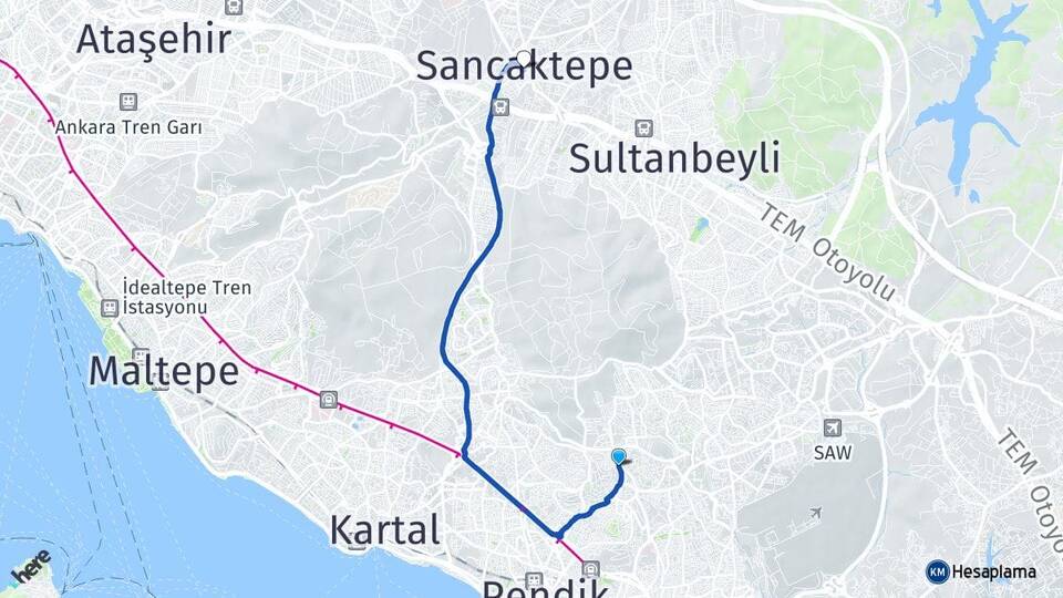 İstanbul Pendik Velibaba Sancaktepe Arası Kaç Km - Yol Haritası