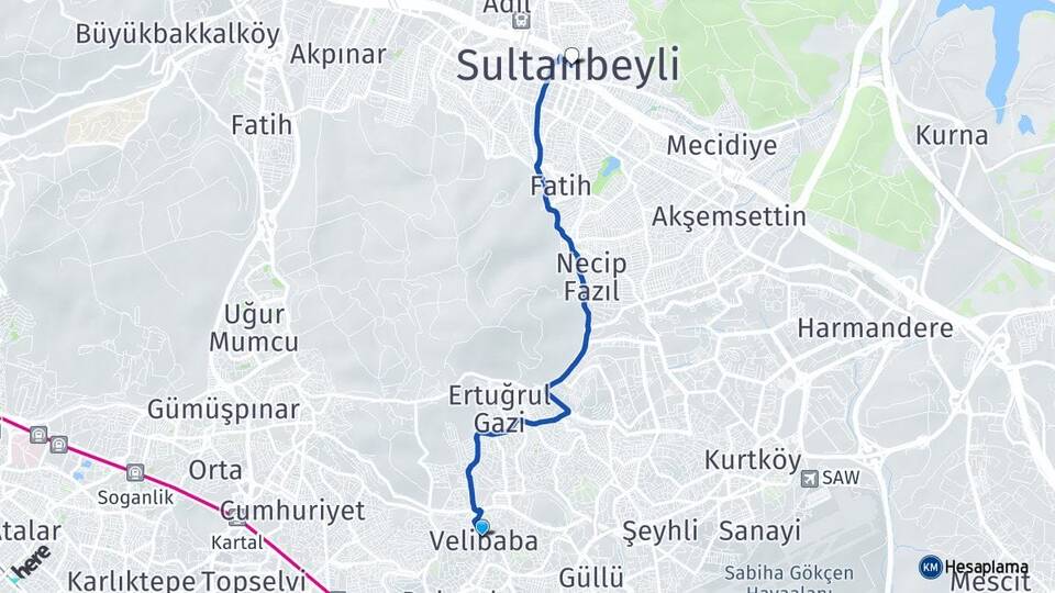 İstanbul Pendik Velibaba Sultanbeyli Arası Kaç Km - Yol Haritası