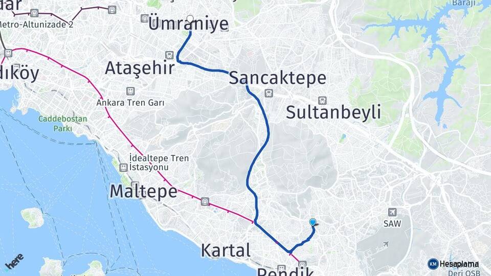 İstanbul Pendik Velibaba Ümraniye Arası Kaç Km - Yol Haritası