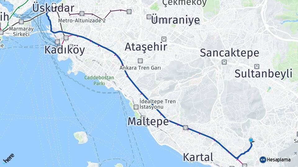 İstanbul Pendik Velibaba Üsküdar Arası Kaç Km - Yol Haritası