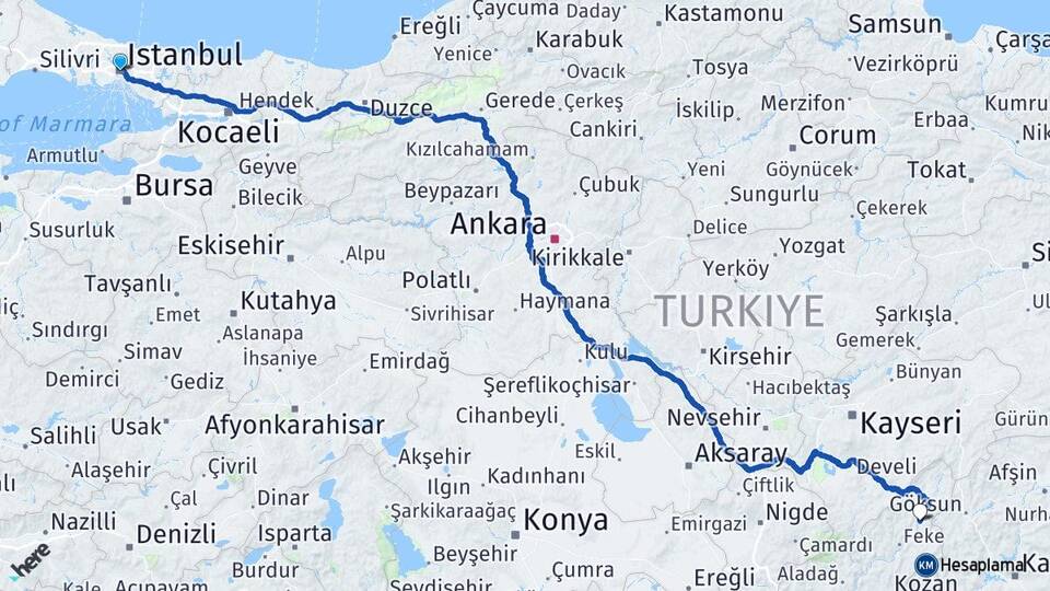 İstanbul Saimbeyli Adana Arası Kaç Km - Yol Haritası