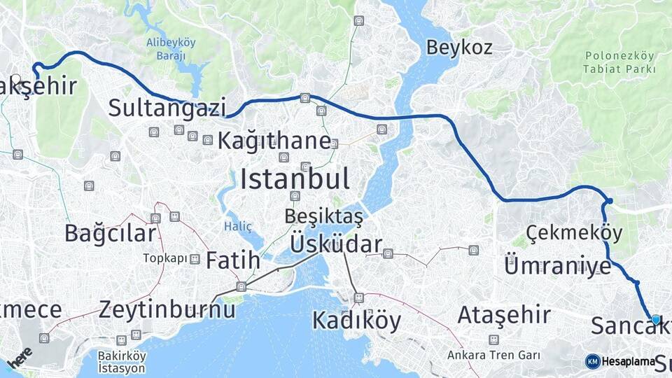 İstanbul Sancaktepe Başakşehir Arası Kaç Km - Yol Haritası