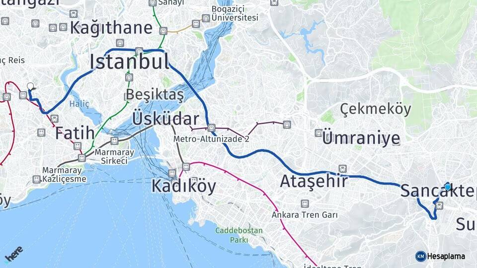 İstanbul Sancaktepe Bayrampaşa Arası Kaç Km - Yol Haritası