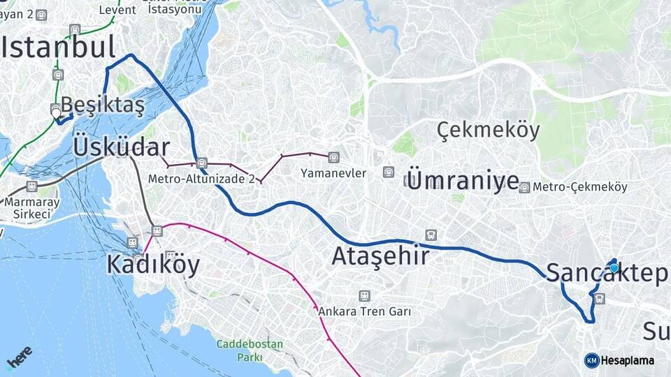İstanbul Sancaktepe Beyoğlu Arası Kaç Km - Yol Haritası