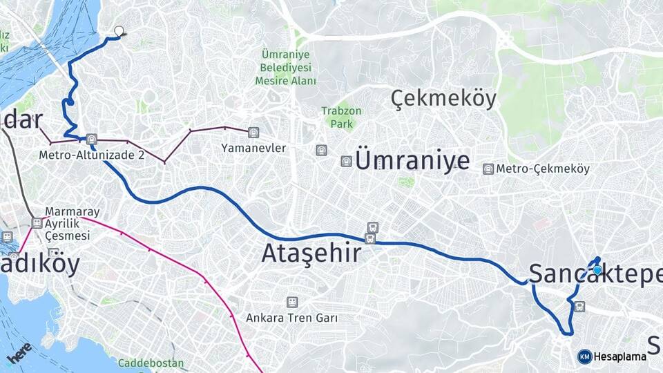 İstanbul Sancaktepe Çengelköy Üsküdar Arası Kaç Km - Yol Haritası
