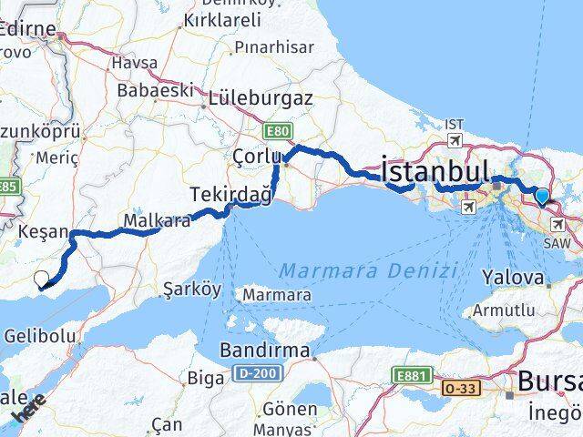 İstanbul Sancaktepe Erikli Keşan Edirne Arası Kaç Km - Yol Haritası