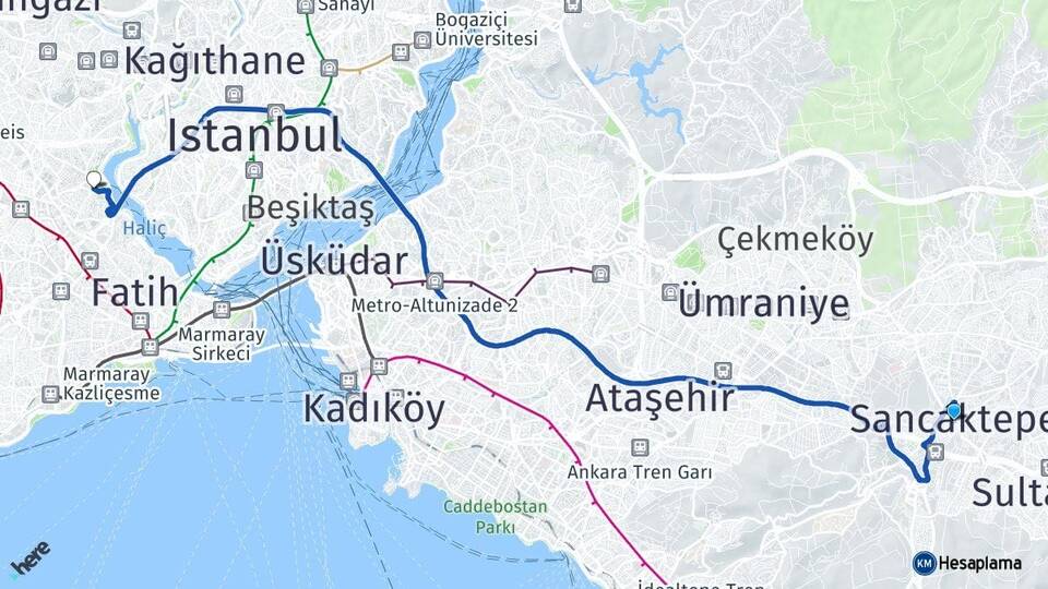 İstanbul Sancaktepe Eyüpsultan Arası Kaç Km - Yol Haritası