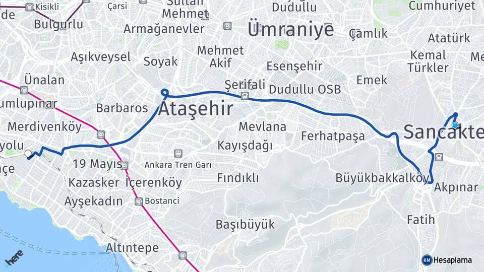 İstanbul Sancaktepe Göztepe Kadıköy Arası Kaç Km - Yol Haritası