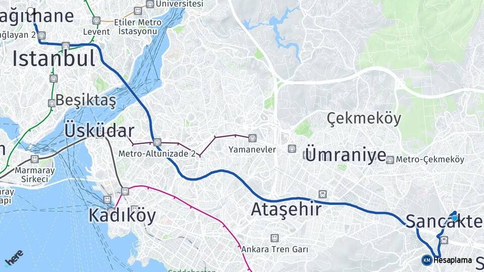 İstanbul Sancaktepe Kağıthane Arası Kaç Km - Yol Haritası