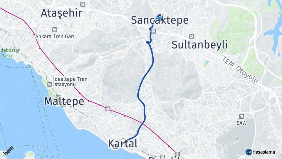 İstanbul Sancaktepe Kartal Arası Kaç Km - Yol Haritası