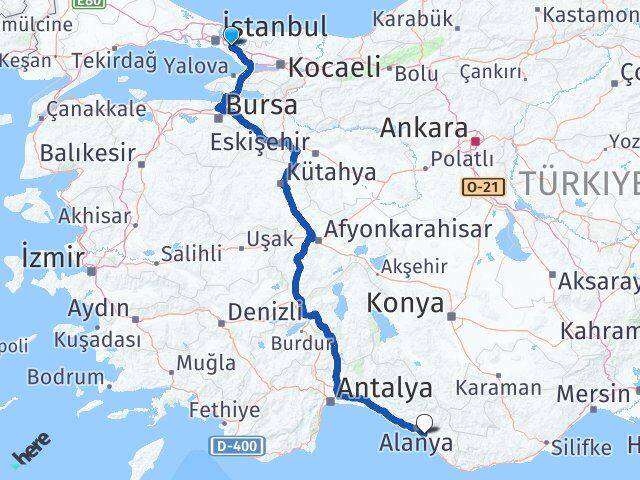 İstanbul Sancaktepe Mahmutlar Alanya Antalya Arası Kaç Km - Yol Haritası