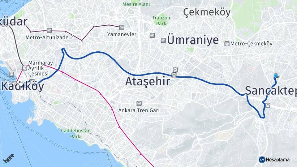 İstanbul Sancaktepe Samandıra Kadıköy Arası Kaç Km - Yol Haritası