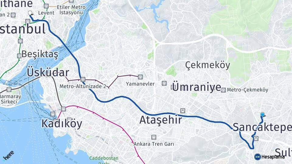 İstanbul Sancaktepe Samandıra Mecidiyeköy Şişli Arası Kaç Km - Yol Haritası