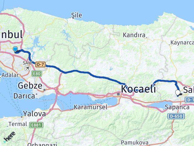 İstanbul Sancaktepe Samandıra Serdivan Sakarya Arası Kaç Km - Yol Haritası