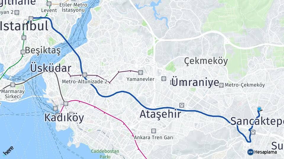 İstanbul Sancaktepe Samandıra Şişli Arası Kaç Km - Yol Haritası