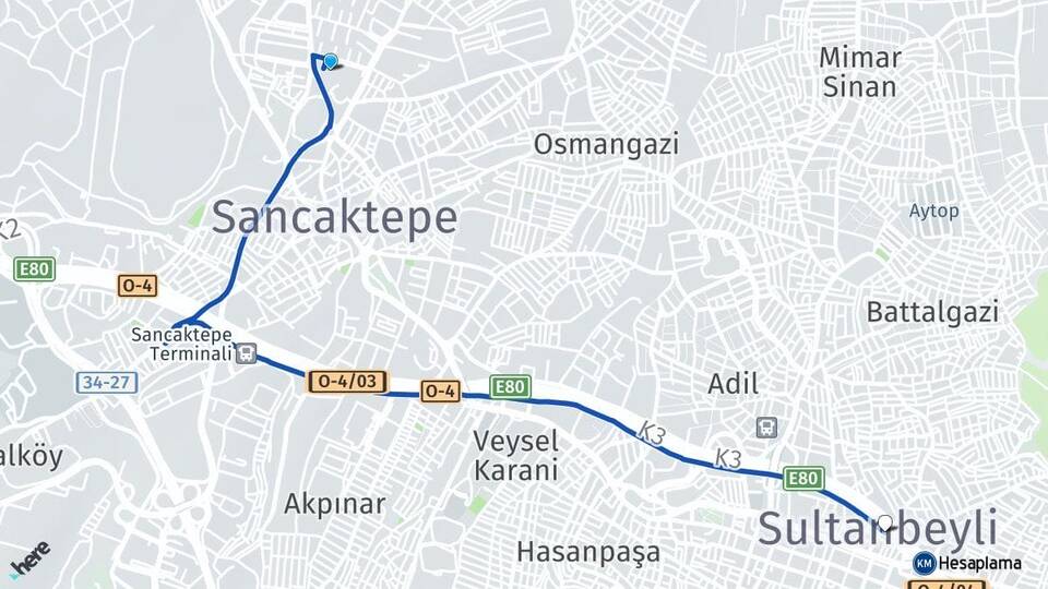 İstanbul Sancaktepe Samandıra Sultanbeyli Arası Kaç Km - Yol Haritası