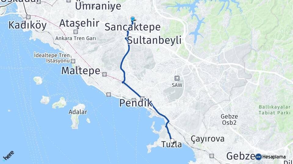 İstanbul Sancaktepe Samandıra Tuzla Arası Kaç Km - Yol Haritası