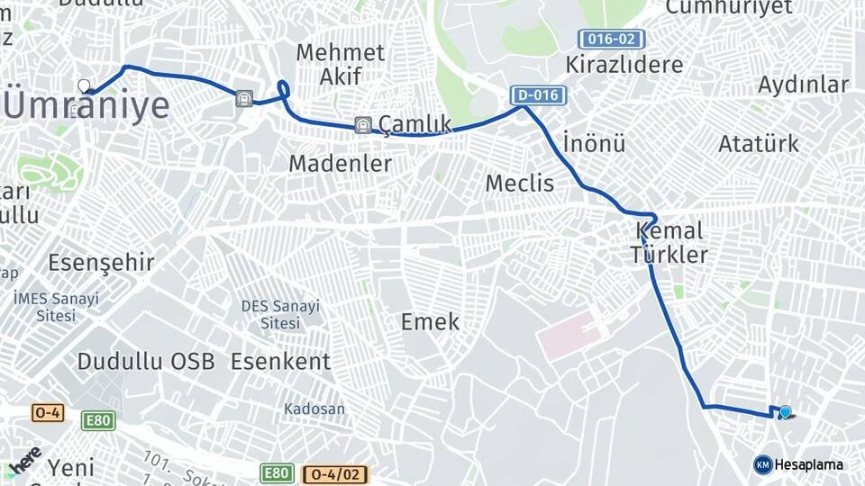 İstanbul Sancaktepe Samandıra Ümraniye Arası Kaç Km - Yol Haritası