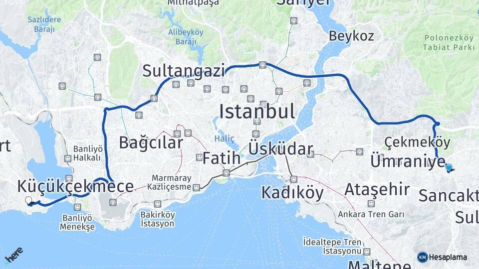İstanbul Sancaktepe Sarıgazi Avcılar Arası Kaç Km - Yol Haritası