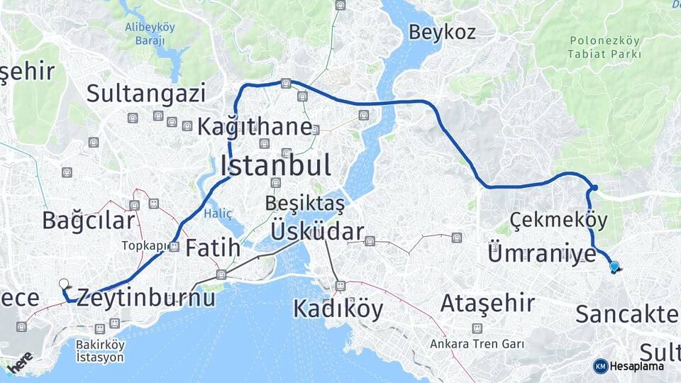İstanbul Sancaktepe Sarıgazi Bahçelievler Arası Kaç Km - Yol Haritası