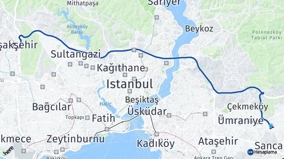İstanbul Sancaktepe Sarıgazi Başakşehir Arası Kaç Km - Yol Haritası