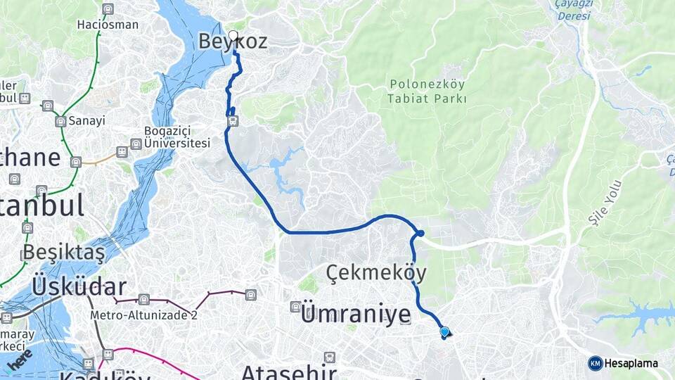 İstanbul Sancaktepe Sarıgazi Beykoz Arası Kaç Km - Yol Haritası