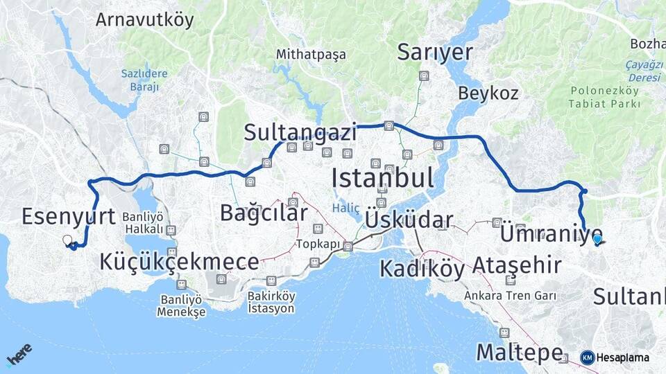 İstanbul Sancaktepe Sarıgazi Beylikdüzü Arası Kaç Km - Yol Haritası