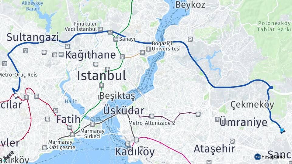 İstanbul Sancaktepe Sarıgazi Esenler Arası Kaç Km - Yol Haritası