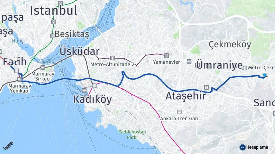 İstanbul Sancaktepe Sarıgazi Fatih Arası Kaç Km - Yol Haritası