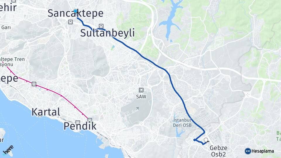 İstanbul Sancaktepe Şekerpınar Çayırova Kocaeli Arası Kaç Km - Yol Haritası