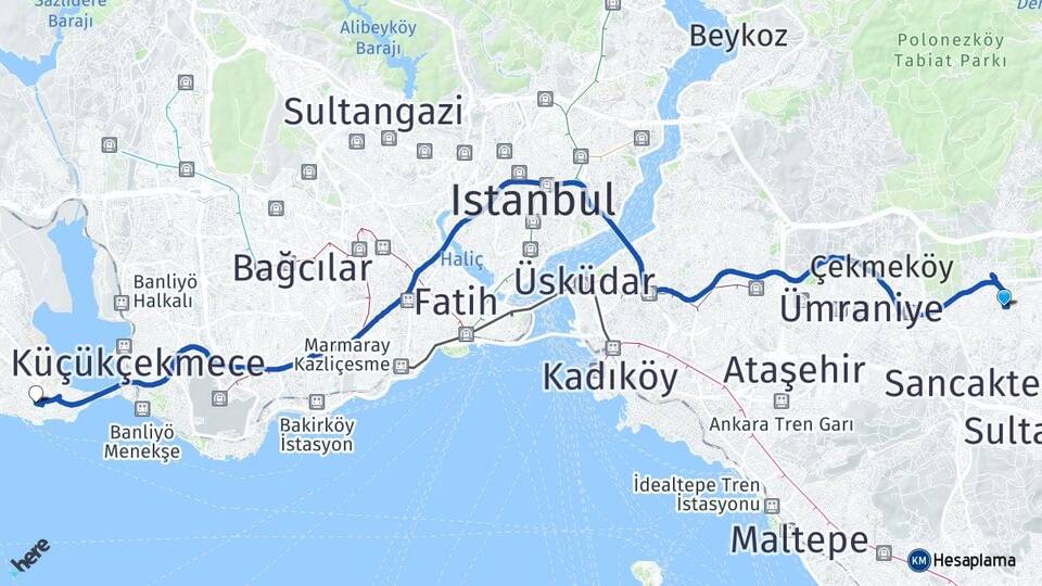 İstanbul Sancaktepe Yenidoğan Avcılar Arası Kaç Km - Yol Haritası