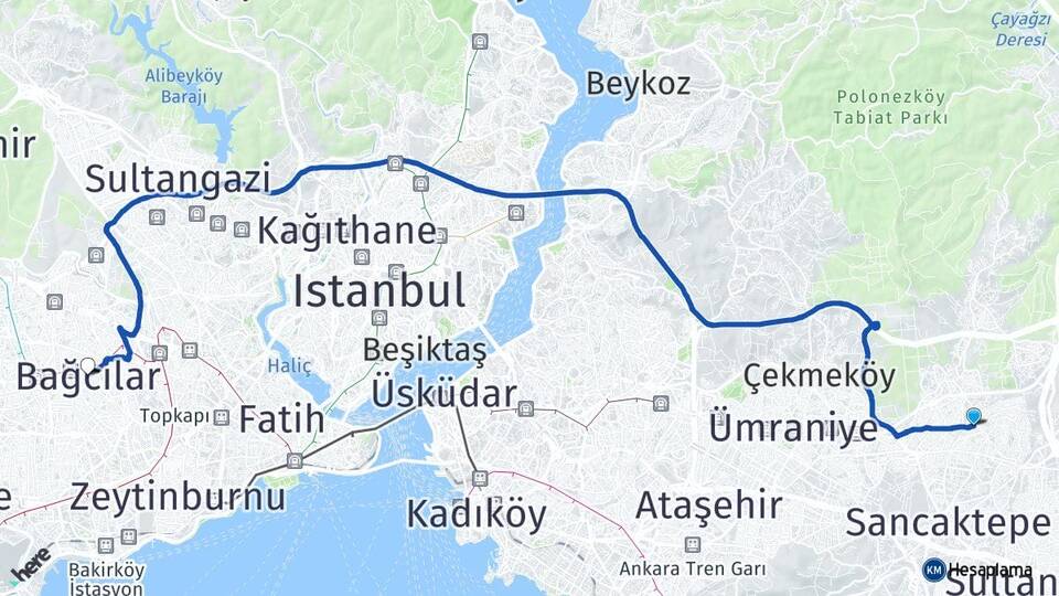 İstanbul Sancaktepe Yenidoğan Bağcılar Arası Kaç Km - Yol Haritası