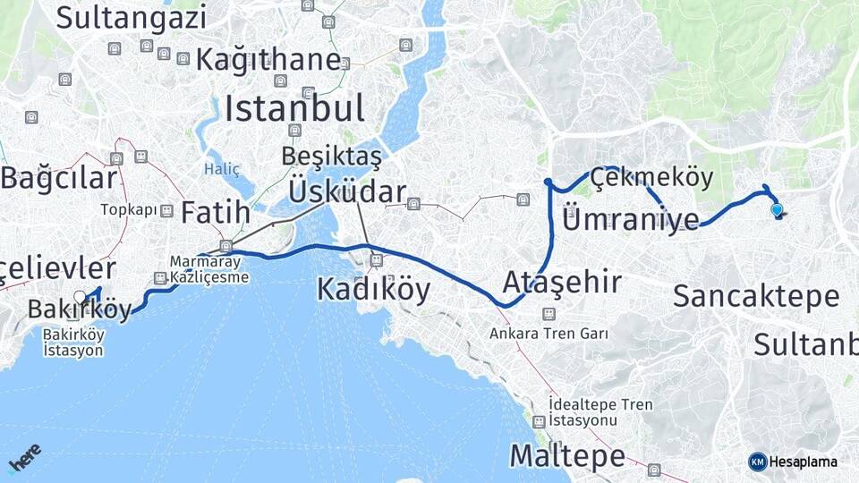 İstanbul Sancaktepe Yenidoğan Bakırköy Arası Kaç Km - Yol Haritası