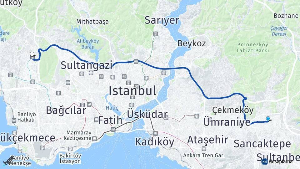 İstanbul Sancaktepe Yenidoğan Başakşehir Arası Kaç Km - Yol Haritası