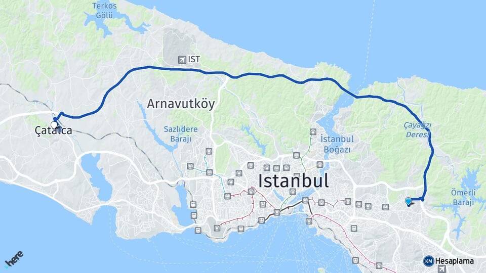 İstanbul Sancaktepe Yenidoğan Çatalca Arası Kaç Km - Yol Haritası