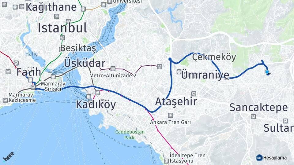 İstanbul Sancaktepe Yenidoğan Fatih Arası Kaç Km - Yol Haritası