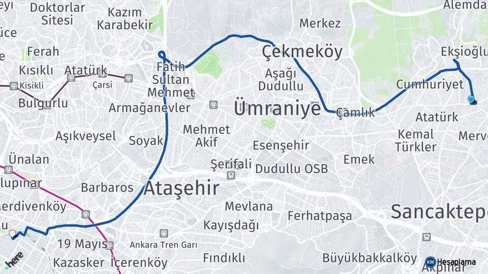 İstanbul Sancaktepe Yenidoğan Göztepe Kadıköy Arası Kaç Km - Yol Haritası