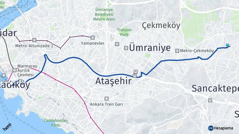 İstanbul Sancaktepe Yenidoğan Kadıköy Arası Kaç Km - Yol Haritası